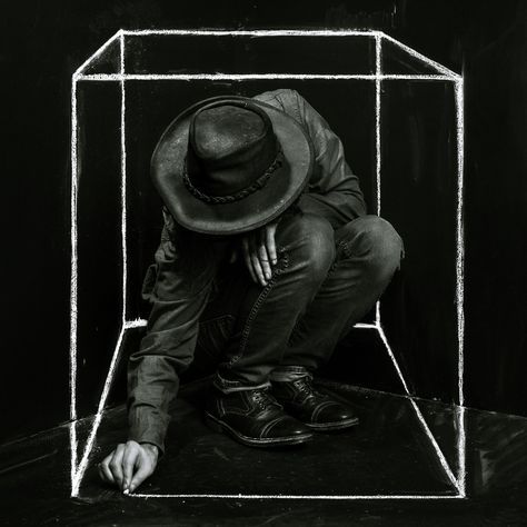 The boundaries which box us in are often self-imposed. Such imagined boundaries are often not physically stopping us, but our self-constraints compel us not to cross our own lines. This photograph is a self-portrait using chalk on chalkboard paint, and I drew these lines to form what appears to be a box, but can only be seen from the perspective of the camera. This is called an anamorphic illusion and further conveys how perspective affects our world. Chalk Photography, Chalk Photos, Arte Peculiar, Paint Photography, Surreal Photos, Photographie Portrait Inspiration, Surrealism Photography, Conceptual Photography, Original Art Painting