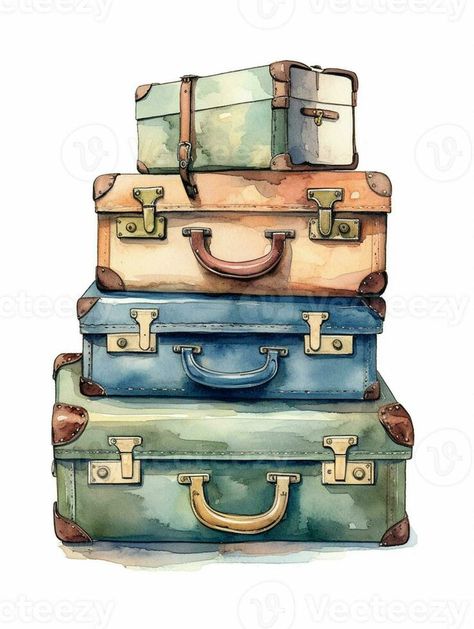 there are three suitcases stacked on top of each other. generative ai. Vintage Suitcase Drawing, Suitcase Drawing, Watercolor Suitcase, Suitcase Illustration, Luggage Illustration Suitcases, Vector Animation, Vector Sketch, Suitcases, Travel Luggage