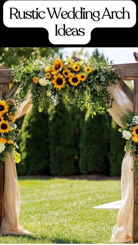 beautifully decorated rustic wedding arch Making Wedding Arch Flowers, Diy Rustic Wedding Alter, How To Make Wedding Arch Flowers Diy, Arch For Wedding Ceremony Diy, Diy Wedding Arbor How To Build, Wooden Wedding Arch Ideas, Wedding Arch Floral Arrangements, How To Build A Wedding Arch, Rustic Wedding Arch Outdoor