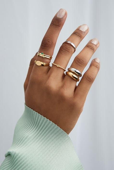 Silver And Gold Stacking Rings, Signet Ring Stack, Gold And Silver Ring Stack, Ring Stack Gold, Triple Ring, Summer Rings, Necklace Length Guide, Midi Rings, Chunky Rings