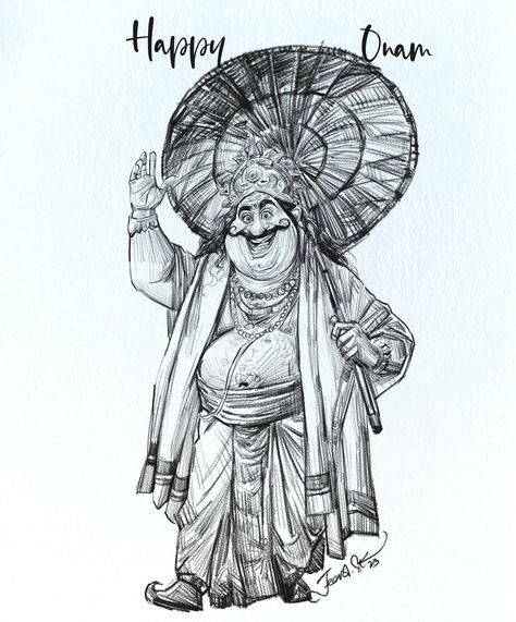 Maveli Onam Pencil Drawing, Onam Illustration Art, Maveli Onam Drawing, Onam Drawing Ideas, Onam Pictures For Drawing, Happy Onam Drawing, Maveli Onam, Onam Drawing, Onam 2023