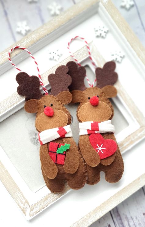 Set of 2 Christmas felt ornaments, Christmas ornaments, christmas reindeers, christmas decoration, felt decoration Felt Ornaments Christmas, Reindeers Christmas, Felt Reindeer, Christmas Felt Ornaments, Christmas Felt, Felt Decorations, Felt Christmas Ornaments, Ornaments Christmas, Felt Christmas