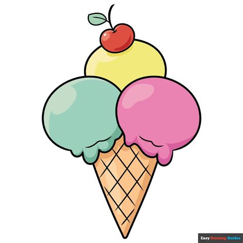 Learn to draw an Easy Cartoon Ice Cream Cone. This step-by-step tutorial makes it easy. Kids and beginners alike can now draw a great looking Easy Cartoon Ice Cream Cone. https://easydrawingguides.com/how-to-draw-an-easy-cartoon-ice-cream-cone/ Cartoon Ice Cream Cone, Ice Cream Cone Drawing, Cartoon Ice Cream, Ice Cream Cartoon, Easy Cartoon, Fruits Drawing, Color Drawing Art, Easy Ice Cream, Easy Drawing Tutorial