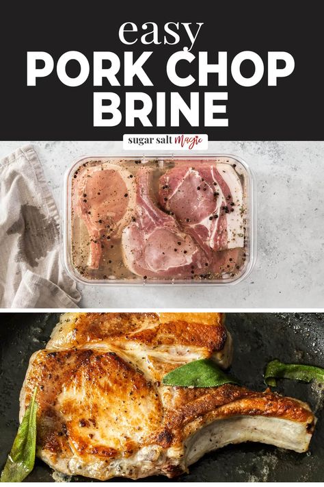 Use this pork chop brine for perfectly juicy and seasoned pork chops, and minimal effort. Whilst perfect for pork chops, this all-purpose pork brine is great for any cut of pork, chicken or beef too. Simple Pork Chop Brine, Pork Brine Recipe Simple, How To Brine Pork Chops, Brine For Pork Chops, Pork Brine Recipe, Pork Chop Brine Recipes, Pork Brine, Seasoned Pork Chops, Brine For Pork