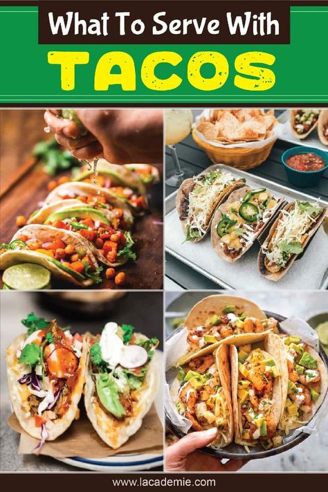 Tacos taste much better if you pair them with some side dishes. Side Dishes For Tacos, What To Serve With Tacos, Refried Bean Dip, Taco Side Dishes, Layered Bean Dip, Avocado Rice, Chili Cheese Dips, Spicy Tacos, Beef Taco