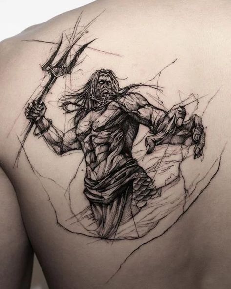 60 Best Cool Tattoo Ideas and Designs for Ink Enthusiasts in 2021 Tattoo Fairy, Trident Tattoo, Greek God Tattoo, Poseidon Tattoo, Zeus Tattoo, Sketch Style Tattoos, Tattoo Placements, Greek Mythology Tattoos, God Tattoos