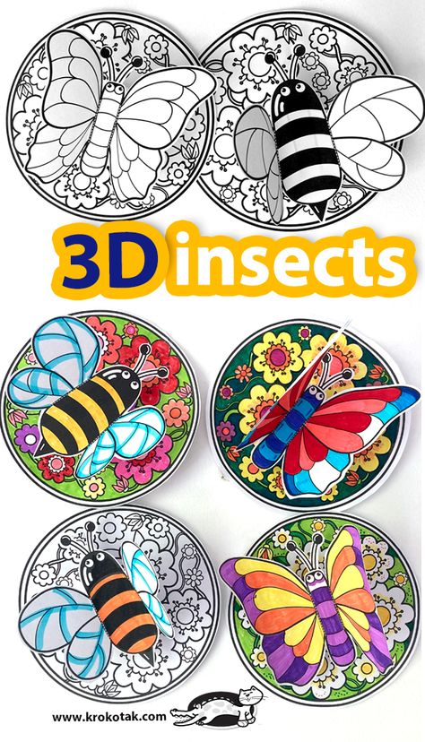 Educational and craft activities for kids and parents 3d Insects, Insect Crafts, Bug Crafts, Ideas For Easter Decorations, Printables Free, Ideas For Easter, Butterfly Crafts, Kindergarten Art, Insect Art