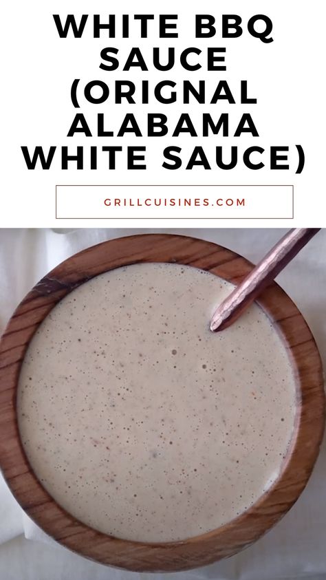 A twist on the traditional barbecue sauce! This easy white bbq sauce recipe is ready in just 5 minutes. Tangy and creamy with a kick, this Alabama White BBQ Sauce is yummy.  This Best White Barbecue Sauce Recipe goes well with chicken, grilled wings, sandwich, brisket and wings. #WhiteBbqSauce White Sauce Bbq, Alabama White Bbq Sauce Recipes, White Barbecue Sauce, White Bbq Sauce Recipe, Sugar Free Bbq Sauce Recipe, Easy Bbq Sauce, Alabama White Sauce, White Bbq Sauce, Basting Sauce