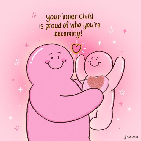 Today, I’m honoring my inner child and celebrating all the little victories! 🎉💖 #jessdessin #mrbubbles #cuteillustration #illustrations #cuteart #positivity #innerchild #healing Pink Cute Illustration, Healing Cute Illustration, Inner Child Healing Aesthetic, Quotes On Healing Yourself, Healing Inner Child Aesthetic, Quotes Happy Positive, Cute Quotes Aesthetic, Self Care Illustration, Innerchild Healing