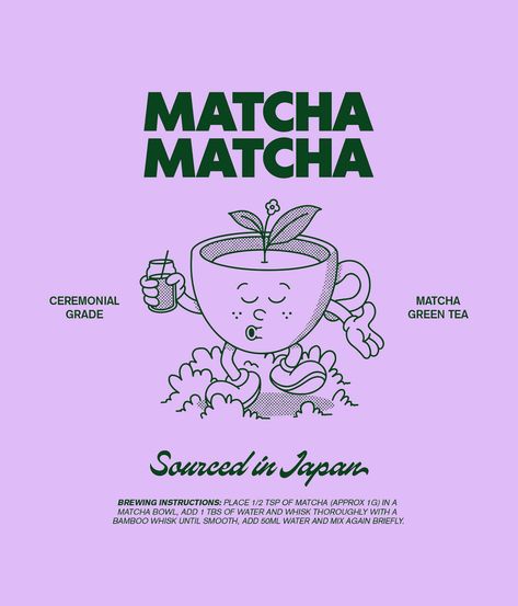 Exploring Branding and Visual Design: The Matcha Matcha Case Study Matcha Graphic Design, Matcha Packaging Design, Matcha Graphic, Tea Branding Design, Tea Graphic Design, Matcha Illustration, Matcha Business, Matcha Packaging, Matcha Poster