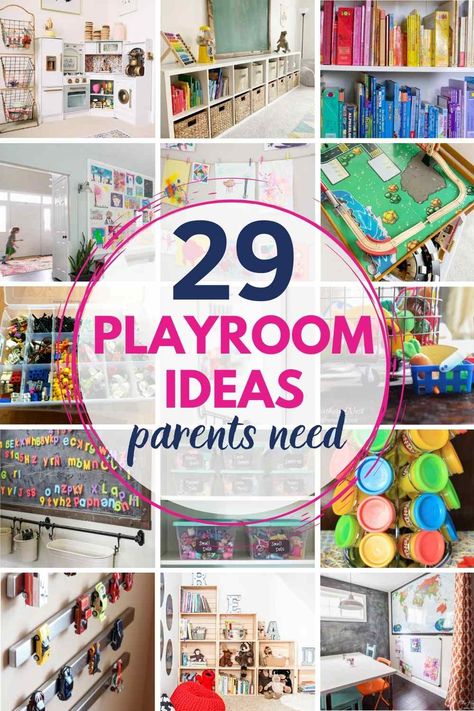 29 Playroom Organization Ideas Every Parent Needs - The Heathered Nest Playroom Organization Trucks, Wall Storage For Playroom, Ideas For Grandkids Bedroom, Toy Storing Ideas, Playroom Art Storage, Toys For Playroom, Boy Girl Playroom Ideas, Toddler Art Storage, Toy Storage Playroom Organization Ideas