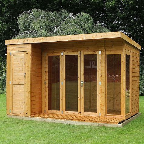 Summer House Design, Corner Summer House, Shiplap Cladding, Shed Construction, Summer House Garden, House Design Ideas, Uk Garden, Diy Shed, Garden Buildings