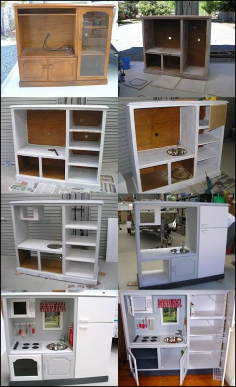 Play Kitchen m Diy Kids Kitchen, Diy Kitchen Projects, Daycare Room, Play Kitchens, Diy Play Kitchen, Diy Furniture Hacks, Furniture Hacks, Kids Kitchen, Refurbished Furniture