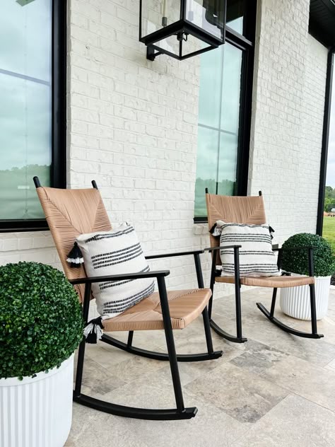 Front Porch Seating Ideas, Front Porch Chairs, Front Porch Rocking Chairs, Front Porch Seating, Modern Front Porches, Rocking Chair Front Porch, Front Porch Furniture, Porch Table, Rocking Chair Porch