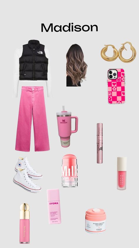 preppy pink outfit for Madison Pink Preppy Fashion, Preppy Brunch Outfit, Cutesy Outfit, Preppy Clothing, Cute Crewneck, Church Fits, Preppy Pink, Preppy Fall, Outfit Collage