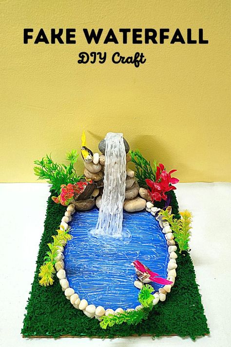 Waterfall At Home, Fake Waterfall, Waterfall Model, Art From Waste, Nims Island, Waterfall Decoration, Science Exhibition Projects, Home Easy Diy, Diy Waterfall