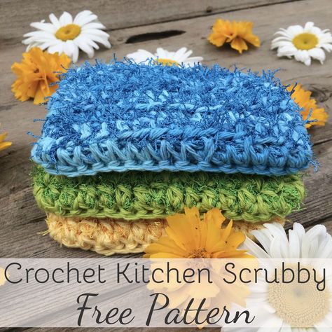 This crochet kitchen scrubby is designed to have the same look and feel as your kitchen sponge, but is 100% cotton and reusable. Quick & easy pattern! Great for beginners! #caabcrochet #freecrochetpattern #scrubby #scrubbie Upcycling, Scrubby Yarn Patterns, Scrubby Yarn Crochet Patterns, Crochet Dish Scrubber, Scrubby Yarn Crochet, Scrubby Pattern, Scrubbies Crochet Pattern, Cotton Crochet Patterns, Scrubby Yarn