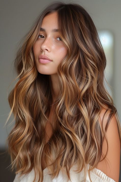 Long Bronze Hair, Honey Gold Brown Hair, Bronze Balayage Brunettes, Balayage On Wavy Hair, Honey Golden Blonde Hair Caramel Balayage Dark Brown, Golden Balayage Brunettes, 2024 Spring Hair Color, 2024 Balayage Trends, Warm Tone Blonde Hair