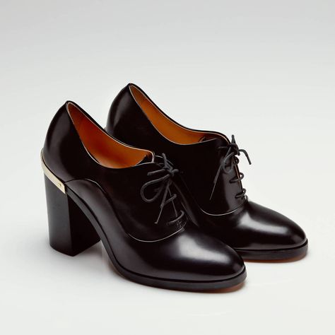 Perfect. https://www.theline.com/shop/product/lace_up_high_oxford_black Heeled Oxford Shoes, High Heel Oxfords, Oxford Platform Shoes, Black Oxford Shoes, Oxford Pumps, Creative Shoes, Reed Krakoff, Oxford Heels, Suit Shoes