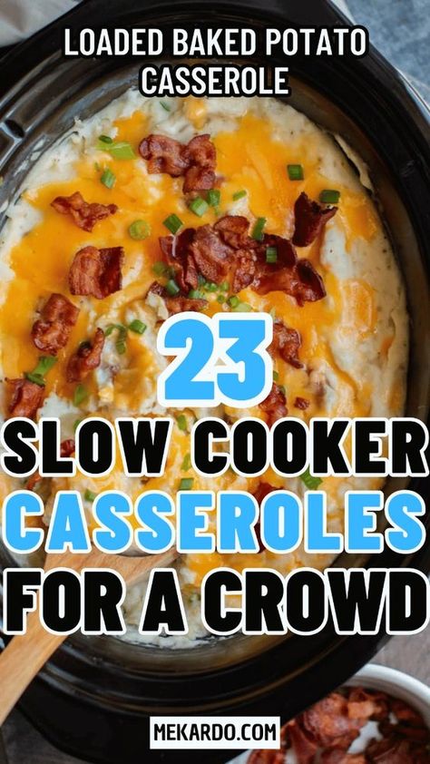 Elevate your next gathering with these 23 crowd-pleasing slow cooker casseroles that everyone will love! Perfect for potlucks, these dishes are easy to prepare and packed with flavor. | slow cooker casseroles | potluck recipes | easy dinner ideas | family-friendly meals | comfort food | cheesy casseroles | hearty dishes | one-pot meals | crowd-pleasers | savory recipes | meal prep ideas | make-ahead casseroles | kid-friendly recipes | vegetarian options | gluten-free casseroles | party food | delicious casseroles | winter recipes | summer potlucks | quick prep meals | healthy casseroles | baked casserole ideas | satisfying meals | warm dishes | recipes for gatherings. Good Meal For Large Group, Crockpot Recipes Prepare Ahead, Side Dish For Large Group Potlucks, Quick Carry In Food Ideas, Crockpot Dish For Potluck, Casserole Make Ahead, Potluck Dinners For A Crowd, Main Dish For A Potluck, Easy Pitch In Food Ideas Crock Pot