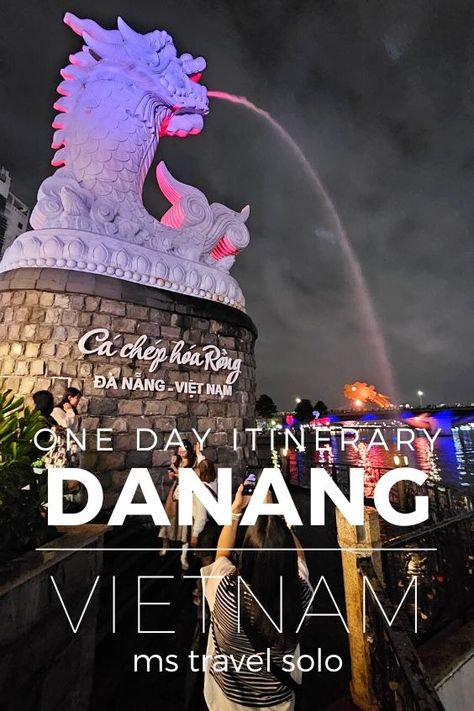 Spending only one day in Da Nang, Vietnam? Follow my Da Nang itinerary and learn how you can see all the best highlights in Da Nang in 24 hours. And don’t forget to pin it on your Pinterest travel board! #danangitinerary #onedayindanang #thingstodoindanang #mstravelsolo Da Nang Vietnam, Han River, Travel Solo, Minimalist Travel, Food Stall, Sustainable Travel, Night Market, Solo Female Travel, Most Beautiful Beaches