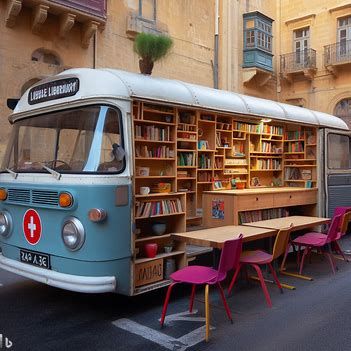 convert repurpose and refurbish the interior of old maltese buses into mobile library - Image Creator from Microsoft Bing Converted Bus, Mobile Library, Library Images, Bus Conversion, Side Hustles, Maltese, Repurpose, Buses, Bing Images