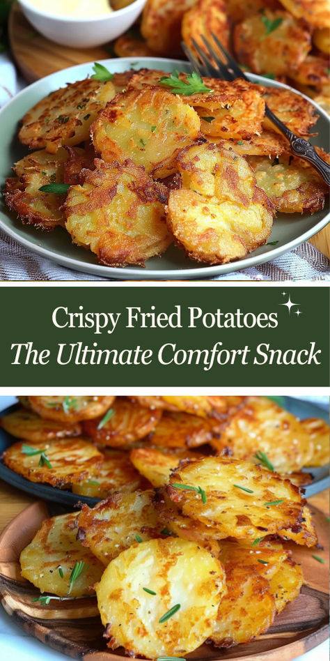 Dive into a bowl of golden and crispy fried potatoes, a timeless classic that's perfect for satisfying your snack cravings any time of day. 🌟 #ClassicComfortFood #SnackTime #GoldenPotatoes #FoodieFinds #GourmetTreats Deep Fried Potatoes Slices, Extra Crispy Potatoes, Crispy Sliced Potatoes In The Oven, Crispy Potato Rings, Potato Fried Recipes, Cheesy Fried Potatoes, The Best Fried Potatoes, Ways To Fix Potatoes, Crispy Fried Potatoes Skillet