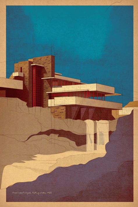 Frank Lloyd Wright Falling Water, Mid Century Modern Architecture, Falling Water Frank Lloyd Wright, Case Study Houses, Falling Water, Guggenheim Museum, Architectural Prints, Organic Architecture, Frank Lloyd