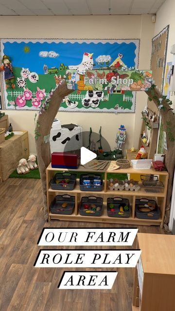 Louise on Instagram: "Farm role play area.  Loved working on this role play area with my two brilliant TAs! One TA created the displays, made a fantastic vegetable patch and a cute wooden stool! Then my other TA created an incredible cow that the children can milk by squeezing the rubber glove filled with water.   The children can pretend to bottle feed the lambs, collect eggs, water the vegetables, write shopping lists, buy food, sing songs and of course milk Daisy the cow 🐮  Labels and banner for the farm shop are from @twinklresources   #teamwork #teamworkmakesthedreamwork #roleplay #roleplayarea #farmtheme #farmtopic #imaginativeplay #play #eyfs #earlyyears #nursery #nurseryclassroom #passionforprovison #continuousprovision #engagingenvironment #eyfsinspiration" Farm Pretend Play Preschool, Farm Small World Play, Camping Role Play, Farm Role Play Area Eyfs, Role Play Activities For Toddlers, Eyfs Role Play Ideas, Farm Shop Role Play Eyfs, Animal Activities Eyfs, Farm Theme Dramatic Play