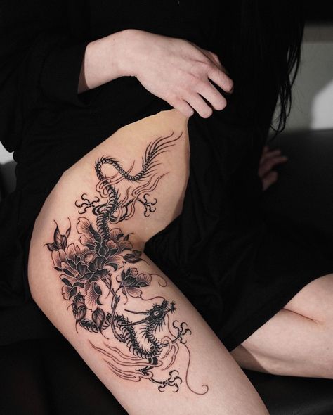 Dragon Skeleton x Peonies . Done by resident artist @taena.tattoo . For bookings ⬇️ 📧 info@seoulinktattoo.com Dragon Skeleton Tattoo, Dragon Skeleton, Skeleton Tattoo, Tattoo Concepts, Skeleton Tattoos, Snake Tattoo, March 7, Simplistic Tattoos, Tattoo Inspo