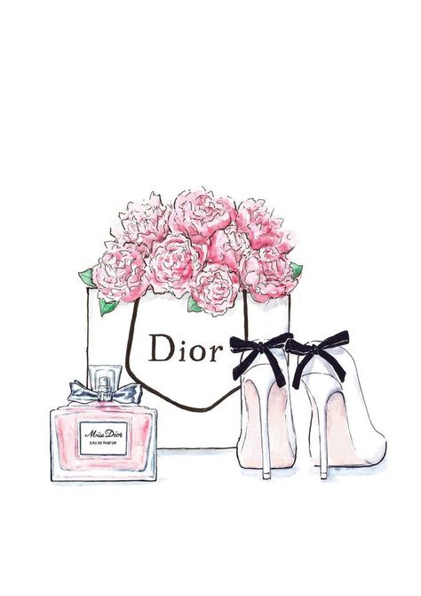 Modeillustration Dior Blumenschuhe und von Annasillustrations Dior Flowers, Flowers Shoes, Perfume Bottle, A Bag, Fashion Illustration, Dior, Flowers