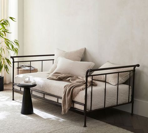 Loleta Iron Daybed | Pottery Barn Wrought Iron Daybed, Best Daybeds, Iron Daybed, All Wood Furniture, Daybed Room, Bed Idea, Wrought Iron Bed, Daybed Design, Metal Daybed