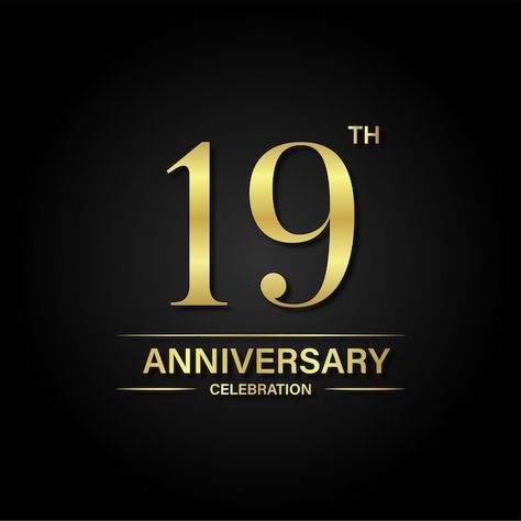 19th Anniversary, Anniversary Celebration, Gold Glitter, Black Background, Black Backgrounds, Premium Vector, Graphic Resources, White Background, Gold Color