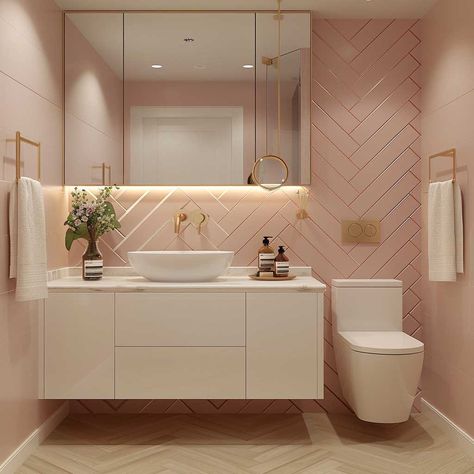 9+ Trendy Pink Bathroom Tile Inspiration Ideas • 333+ Art Images Light Pink Bathroom Ideas, Cute Pink Bathroom Ideas, Pink Bathroom Tile Ideas, Pink Restroom Ideas, Pink Ensuite Bathroom Ideas, Bathroom Ideas Pink And Grey, Modern Pink Tile Bathroom, Baby Pink Bathroom, Bathroom Remodel Pink