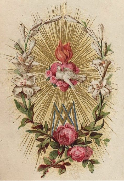 Virgen Mary Tattoo, Sacred Heart Art, The Immaculate Heart Of Mary, Wedding Prayer, Vintage Holy Cards, Virgin Mary Art, The Sacred Heart Of Jesus, Immaculate Heart Of Mary, Heart Of Mary