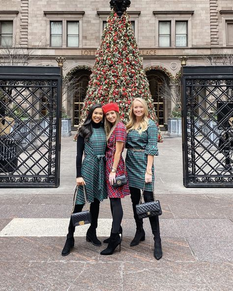 What We Wore: Girls Trip to NYC During Christmas | Strawberry Chic DRAPER JAMES DRESS, PLAID CHRISTMAS DRESS Nyc Christmas Outfit, Nyc During Christmas, Christmas In New York Outfits, Christmas Strawberry, Plaid Christmas Dress, York Outfits, After Christmas Sales, Chic Work Outfit, Trip To Nyc