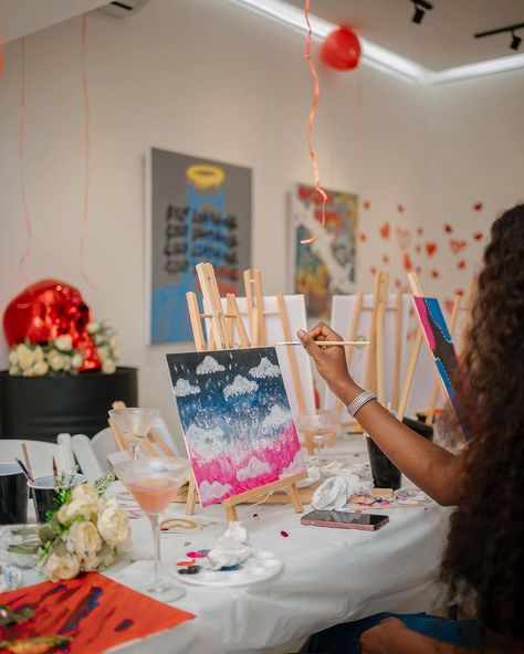 @raregallery_ put together a sip and paint gathering for Valentine's Day, here are a few standout highlights from the event. Sip And Paint Date, Bar Photoshoot, Painting Together, Dream Dates, Sip And Paint, Engagement Dinner, Diamond Party, Sip N Paint, Painting Inspo