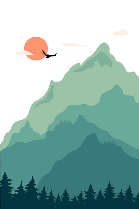 Illustration Art Mountains, Mountain Background Illustration, Basic Mountain Painting, Mountain Illustration Art, Illustrator Drawing Vector, Vector Art Poster, Vector Drawing Illustrators, Mountain Vector Art, Mountains Illustration Art