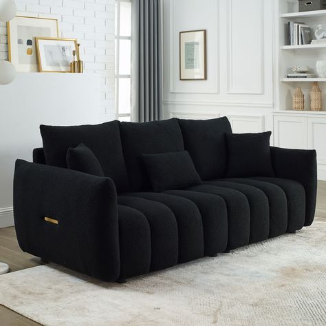 ✔[Durable] You don't have to worry about its durability! Black Sectional Living Room Ideas, Black Couches Living Room Ideas, Baddie Living Room Ideas, Black Living Room Furniture, Black Couch Living Room Decor, Teddy Sofa, Black Couch Living Room, Black Sofa Living Room, Black Couch