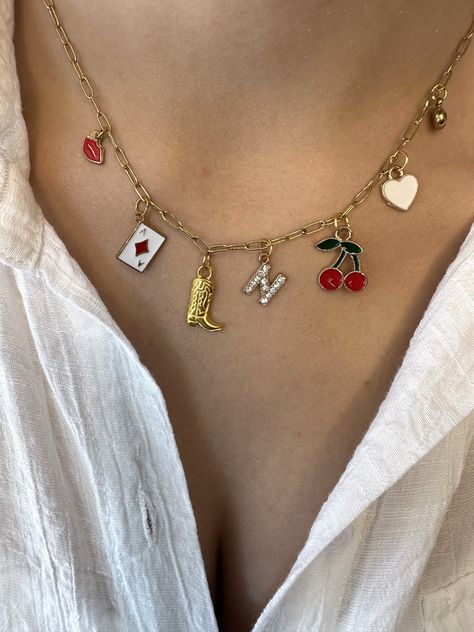 Italian Vibes, Charm Necklace Diy, Fruit Summer, Winter Bear, Custom Charms, Gold Charm Necklace, Pendent Necklace, Stacked Jewelry, Jewelry Lookbook