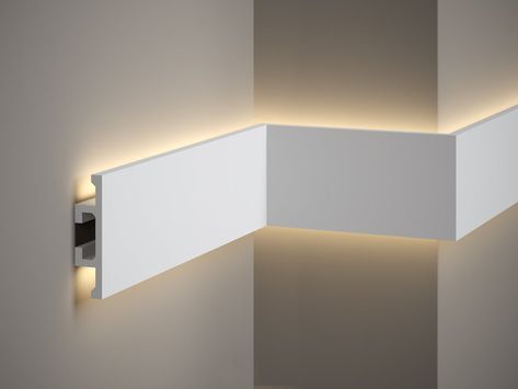 Wände indirekt beleuchten? Mit unseren LED tauglichen Wandleisten für die indirekte Wandbeleuchtung kein Problem. Modernes Design für jegliches Interior. Auch bezeichnet als Wandflächenbeleuchtung, indirektes Licht hinter dem Bett oder LED Wandleiste. Dispersion Of Light, Ceiling Trim, Traditional Lamps, Led Band, Home Design Plan, Traditional Lighting, Basement Design, Led Light Strips, Contemporary Architecture