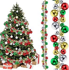 Bulb Garland Christmas, Sports Christmas Tree Ideas, Christmas Ball Garland, Garland Christmas Tree, Xmas Fireplace, Ball Wreath, Ornament Garland, Christmas Balls Decorations, Ball Garland