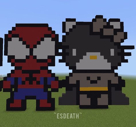 Minecraft Spiderman Build, Spiderman Batman Matching Pfp, Spiderman Minecraft Builds, Spiderman Minecraft House, Batman Spiderman Matching Pfp, Batman And Spiderman Matching Pfp, Spiderman X Batman, Batman Minecraft, Hello Kitty Minecraft