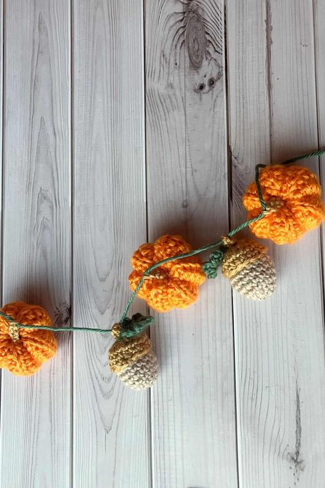 Crochet Fall Garland Pattern - thecaffeinatedsnail.com Candy Corn Garland Crochet, Fall Crochet Garland Pattern Free, Fall Crochet Bunting, Easy Crochet Fall Decor, Autumn Garland Crochet, Fall Crochet Garland Pattern, Crochet Fall Garland Patterns Free, Autumn Crochet Patterns Free, Crochet Fall Garland