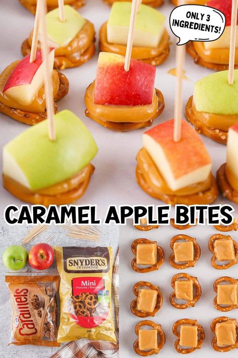 It’s time to get on the TikTok trend and try these Caramel Apple Bites this season. Simple to assemble with mini pretzels, caramels, and apple pieces, these tasty fall treats are an easy, sweet, and salty snack on a stick. Great for a party or an after-school snack! Taste why they go crazy on Facebook and Pinterest every time I post them! #falldessert #caramelapples #bitesized