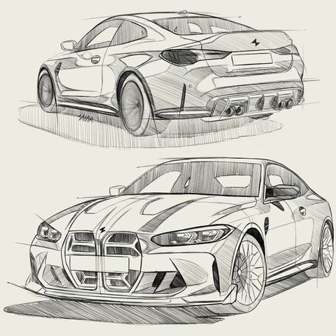 8c37fd0b238432fcda47b793975d581b Detailed pencil sketches of a sleek luxury car from front and rear views, showcasing the sporty design and aggressive styling. | Sky Rye Design Bmw Design Sketch, Bmw Cars Drawing, Car Sketch Pencil, Car Design Drawing, Car From Behind, Car Drawing Ideas, Bmw Drawing, Car Drawing Sketches, Bmw Sketch