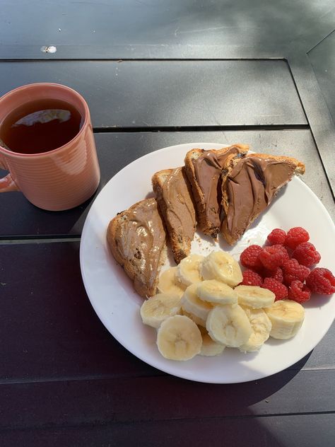 -cinnamon swirl bread toasted with almond butter  nutella -raspberries  -strawberries -detox tea Nutella Raspberry, Swirl Bread, Cinnamon Swirl Bread, Swirled Bread, Bread Toast, Cinnamon Swirl, Detox Tea, Almond Butter, Nutella