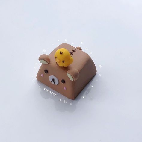 Korilakkuma with Kiiroitori Handmade Artisan Keycap | Kawaii Keycaps | Cute Keycaps by SakiGB on Etsy Fimo, Key Caps Diy, Cute Key Caps, Clay Key Caps, Polymer Keycaps, Artisan Keycaps Clay, Polymer Clay Keycaps, Kawaii Keycaps, Clay Keycaps