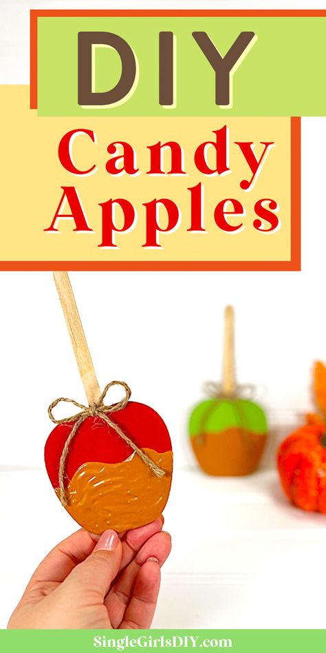 Faux caramel apples are easy to make with a few craft materials from the Dollar Tree. Easy step-by-step tutorial for autumn decorations. Diy Caramel Apples, Caramel Apple Craft, Faux Caramel Apples, Make Caramel Apples, Diy Caramel, Taffy Apple, Apple Wreath, Diy Apple, Apple Festival