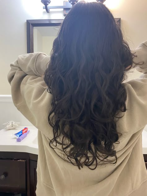 Healthy Wavy Hair Aesthetic Vision Board, Loose Curl Haircut, Unstyled Wavy Hair, Medium Layered Haircuts Wavy Hair, Thick Wavy Hair Haircut, Layered Hair From The Back, Layers For Medium Length Hair Wavy, Natural Beach Waves Hair, Long Layers Wavy Hair Natural Curls